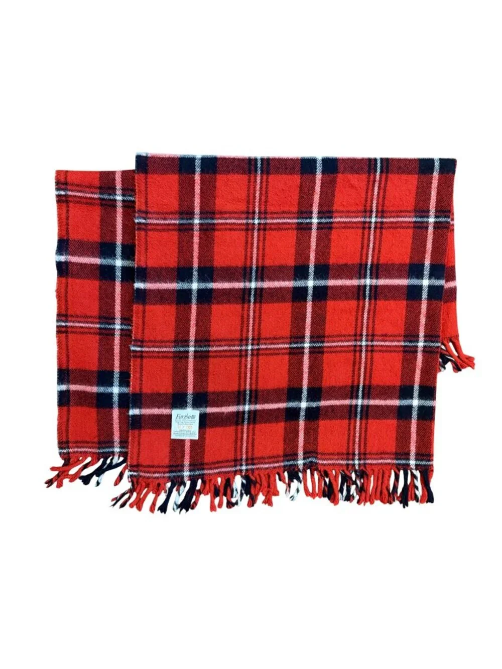 Vintage 1970s Faribo Red & Black Plaid Acrylic Throw Blanket With Fringe - Made